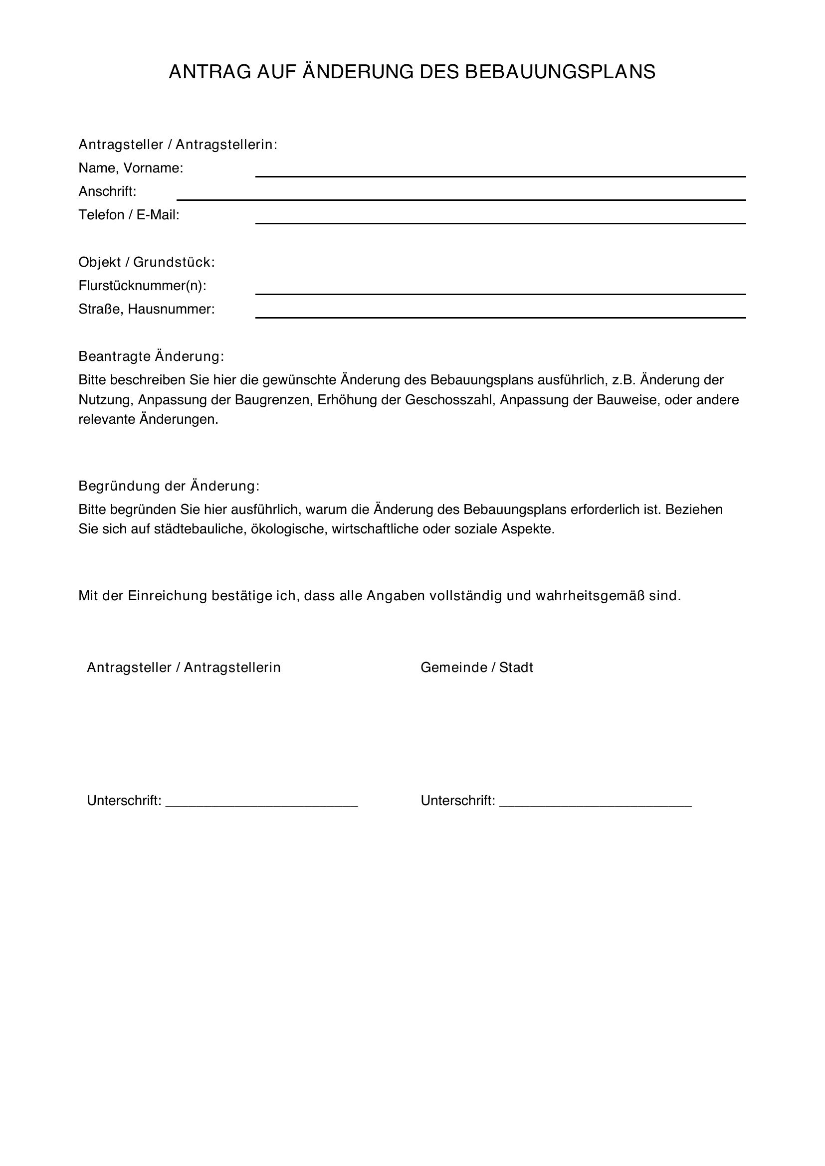 Antrag Änderung Bebauungsplan Muster
