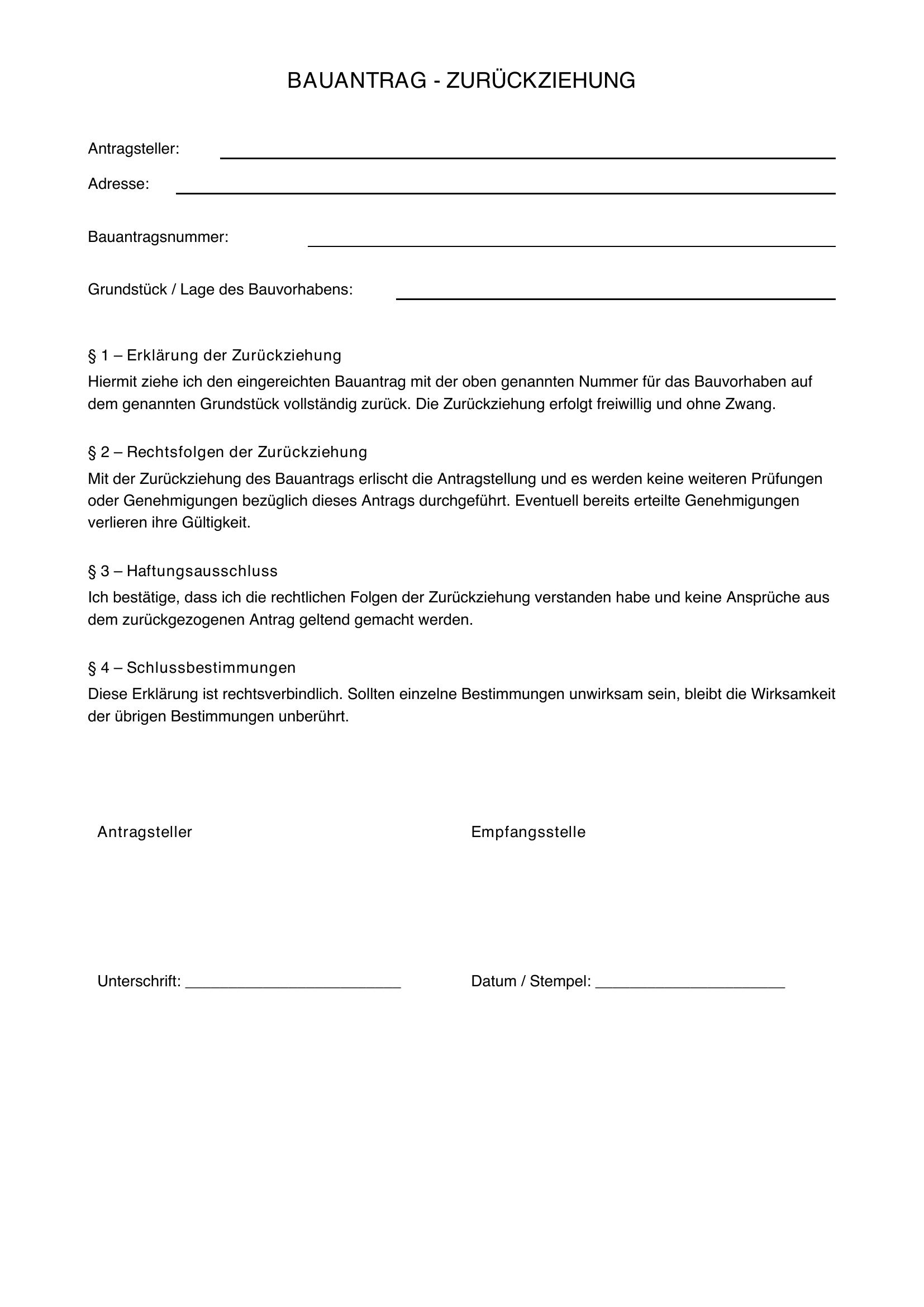 Bauantrag Zurückziehen Muster