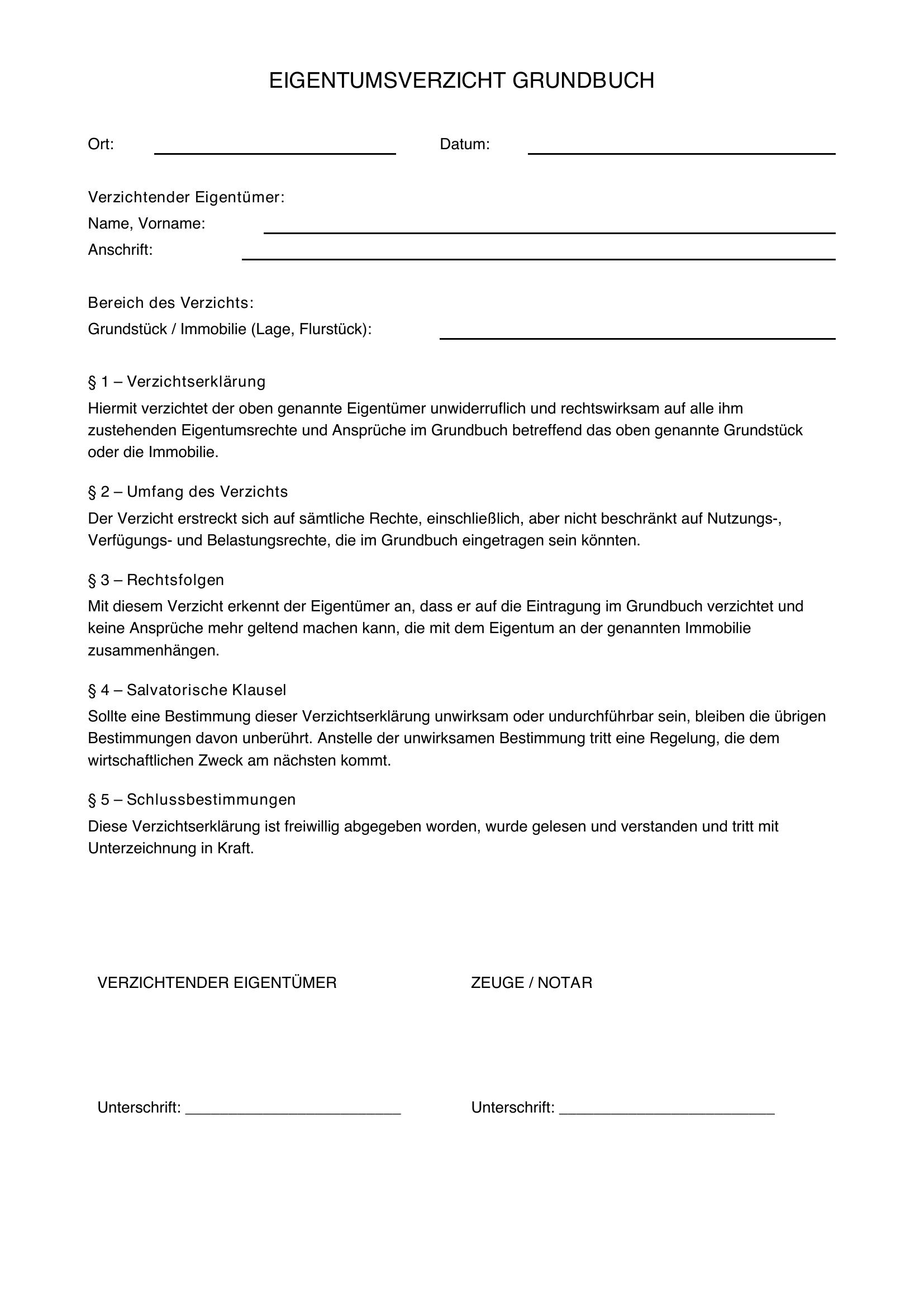 Eigentumsverzicht Grundbuch Muster