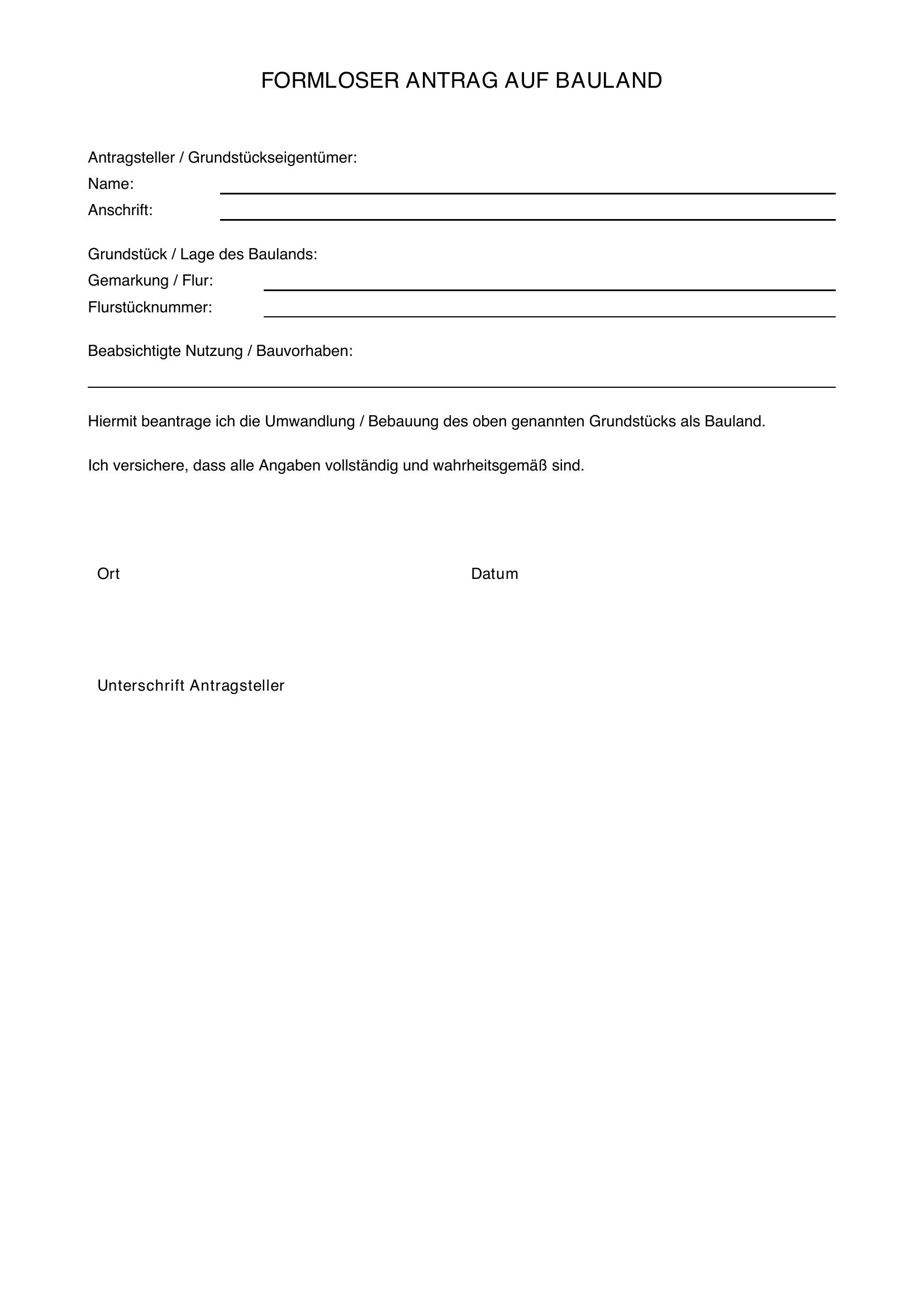 Formloser Antrag Auf Bauland