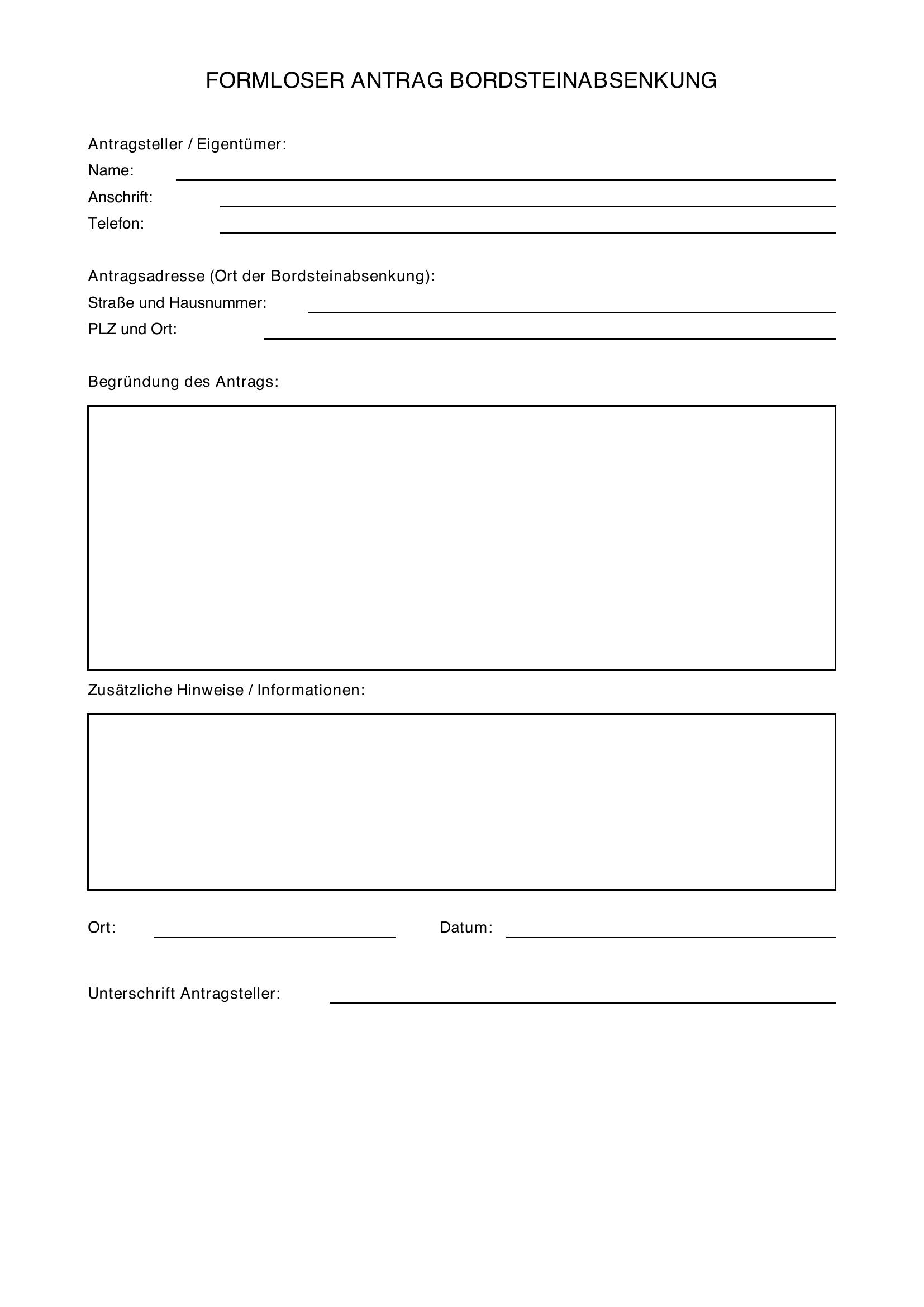 Formloser Antrag Bordsteinabsenkung Vorlage