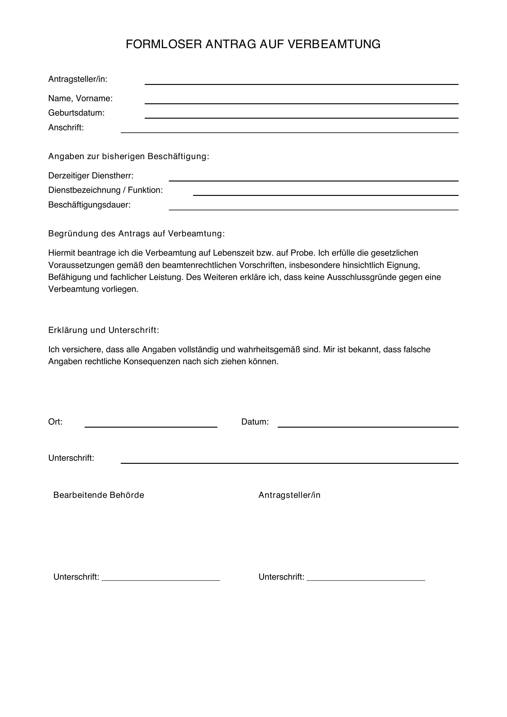 Formloser Antrag Verbeamtung Muster