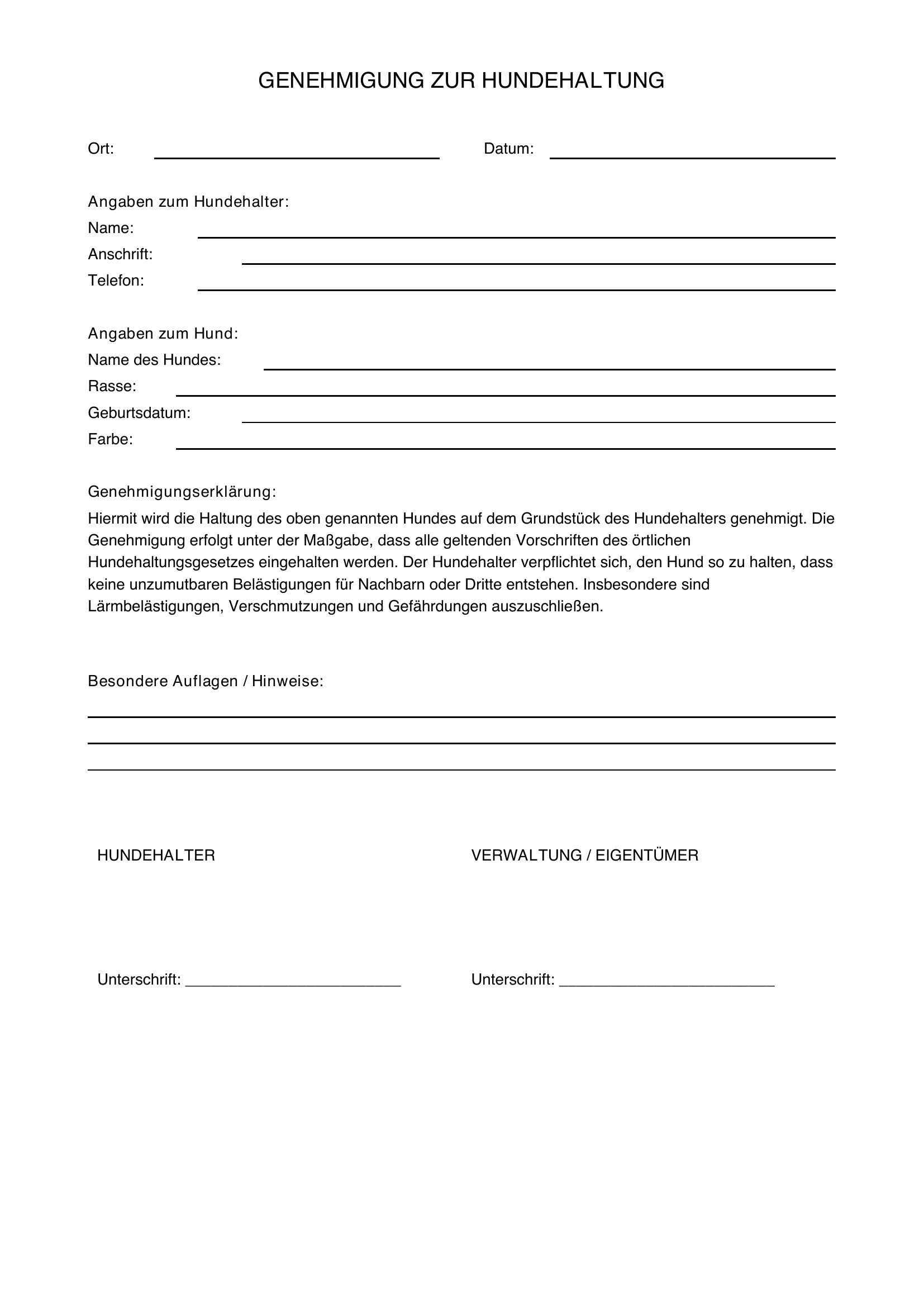 Genehmigung Hundehaltung Vorlage