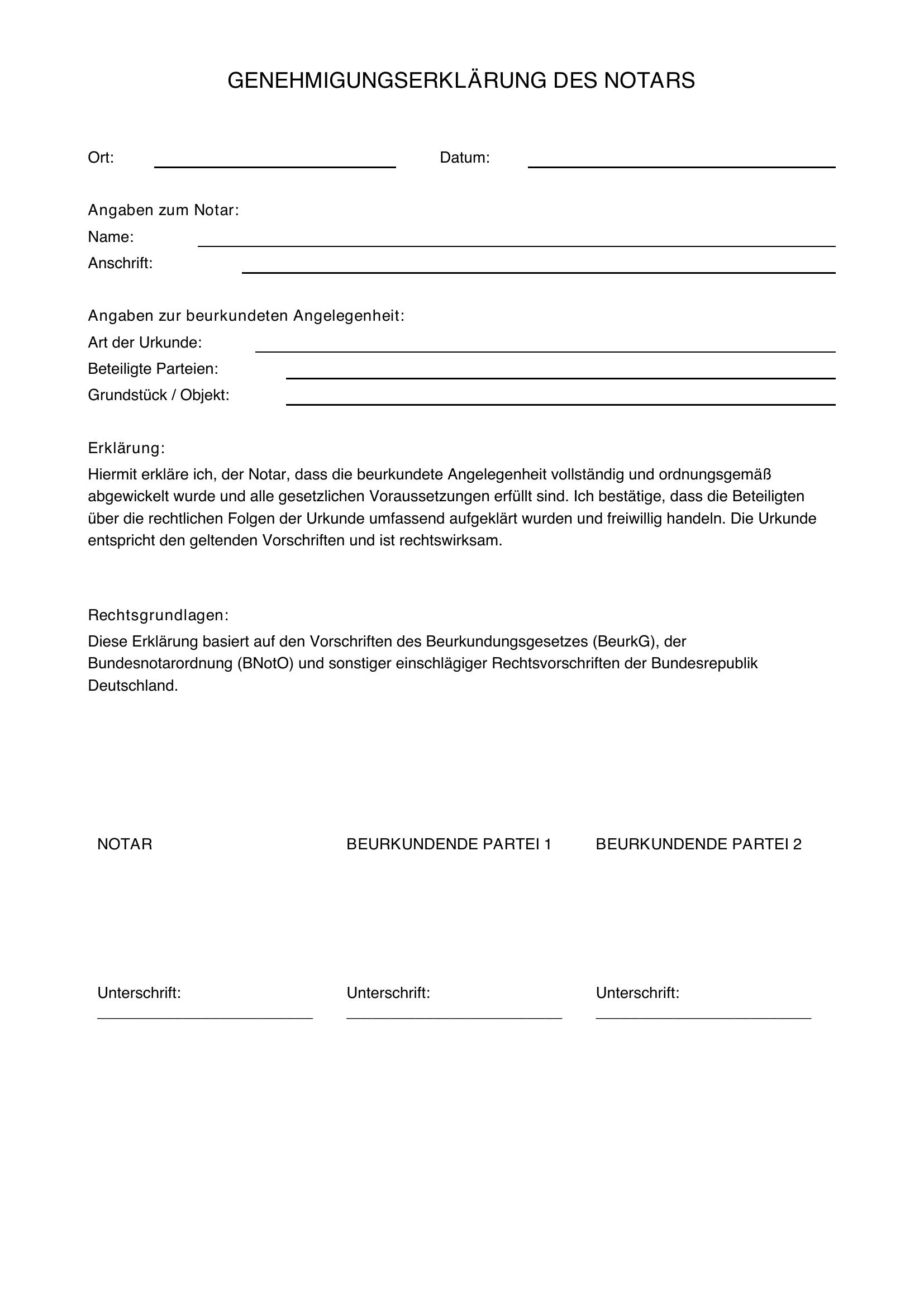 Genehmigungserklärung Notar Muster