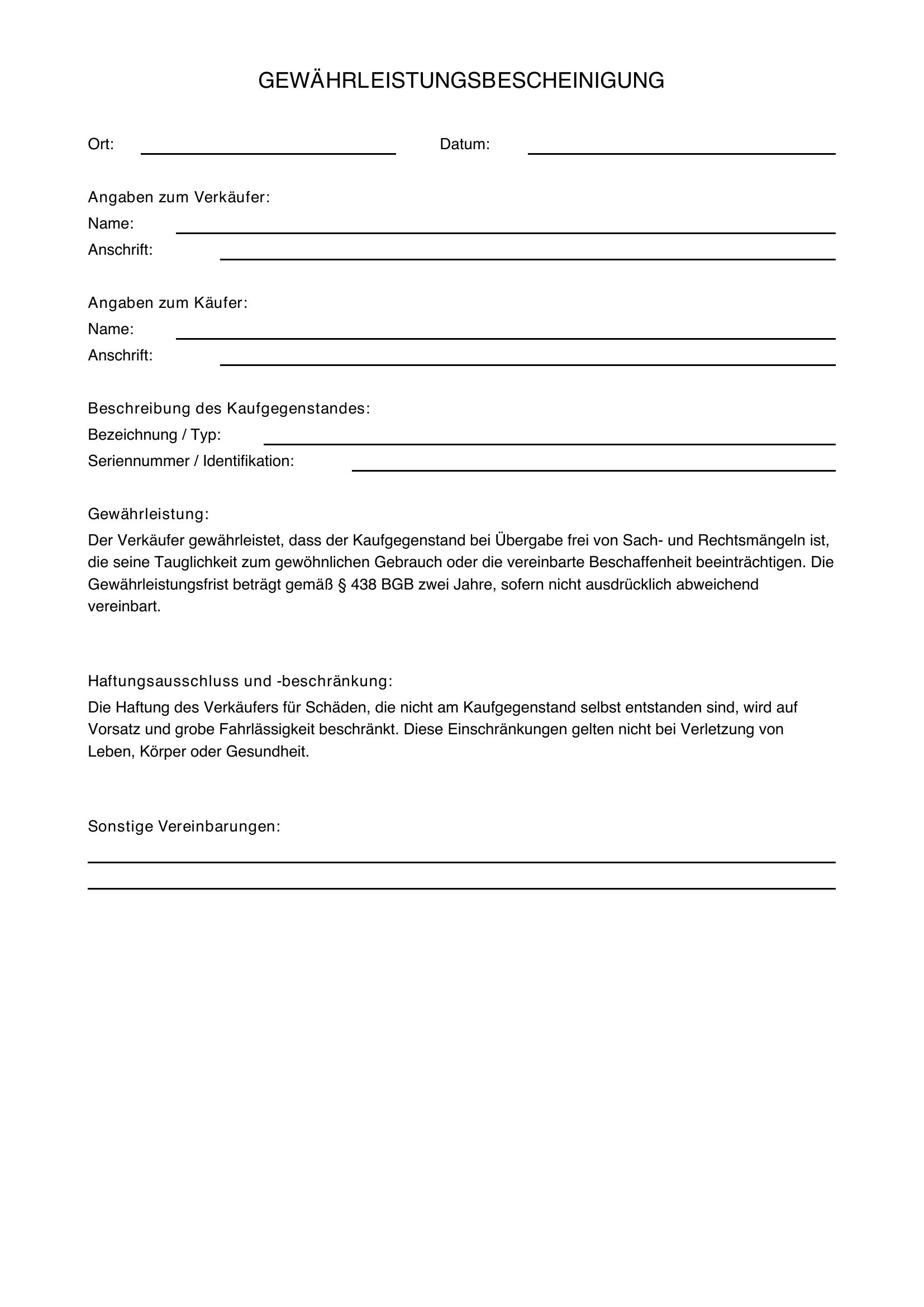 Gewährsbescheinigung