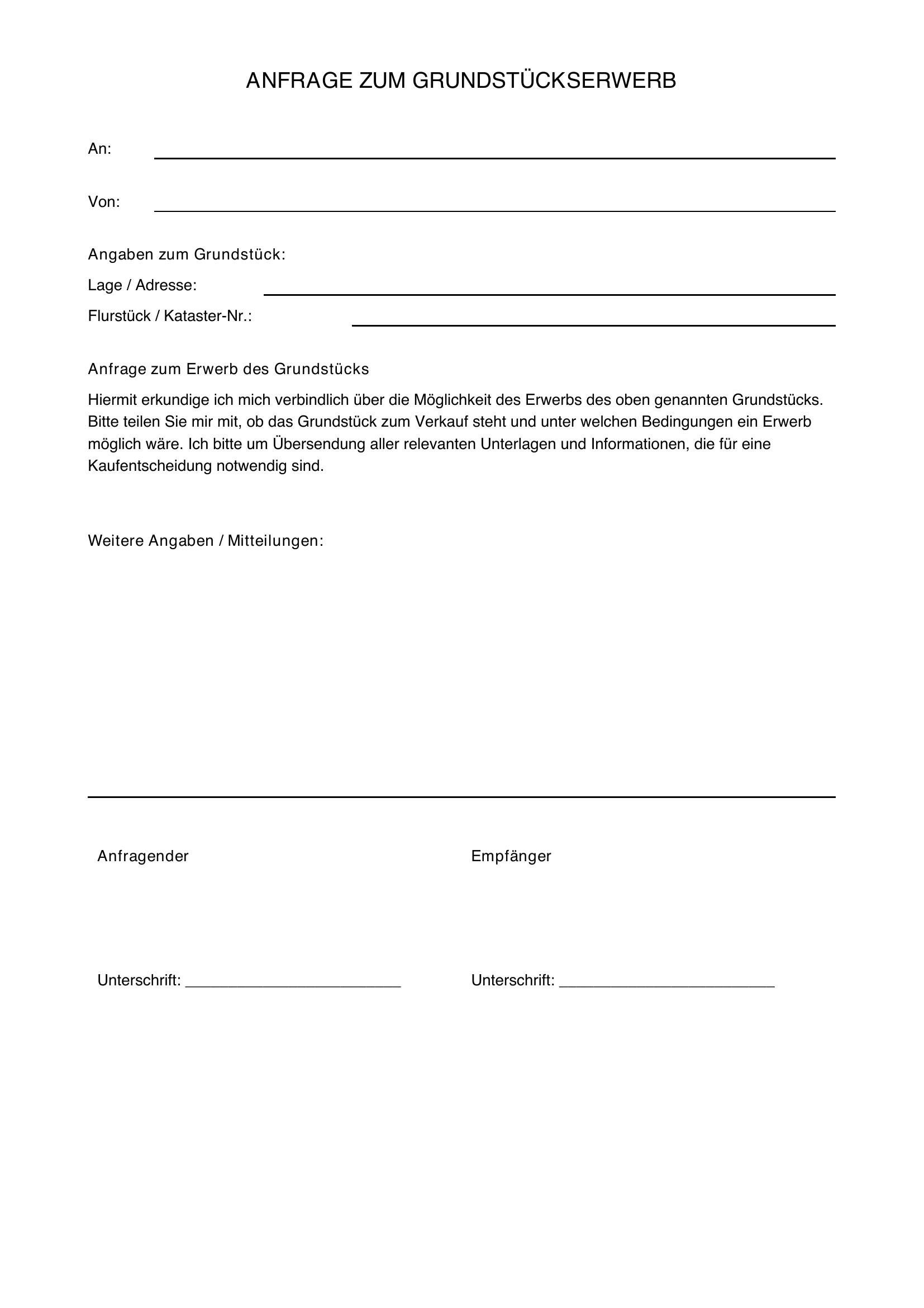 Grundstück Anfragen Muster