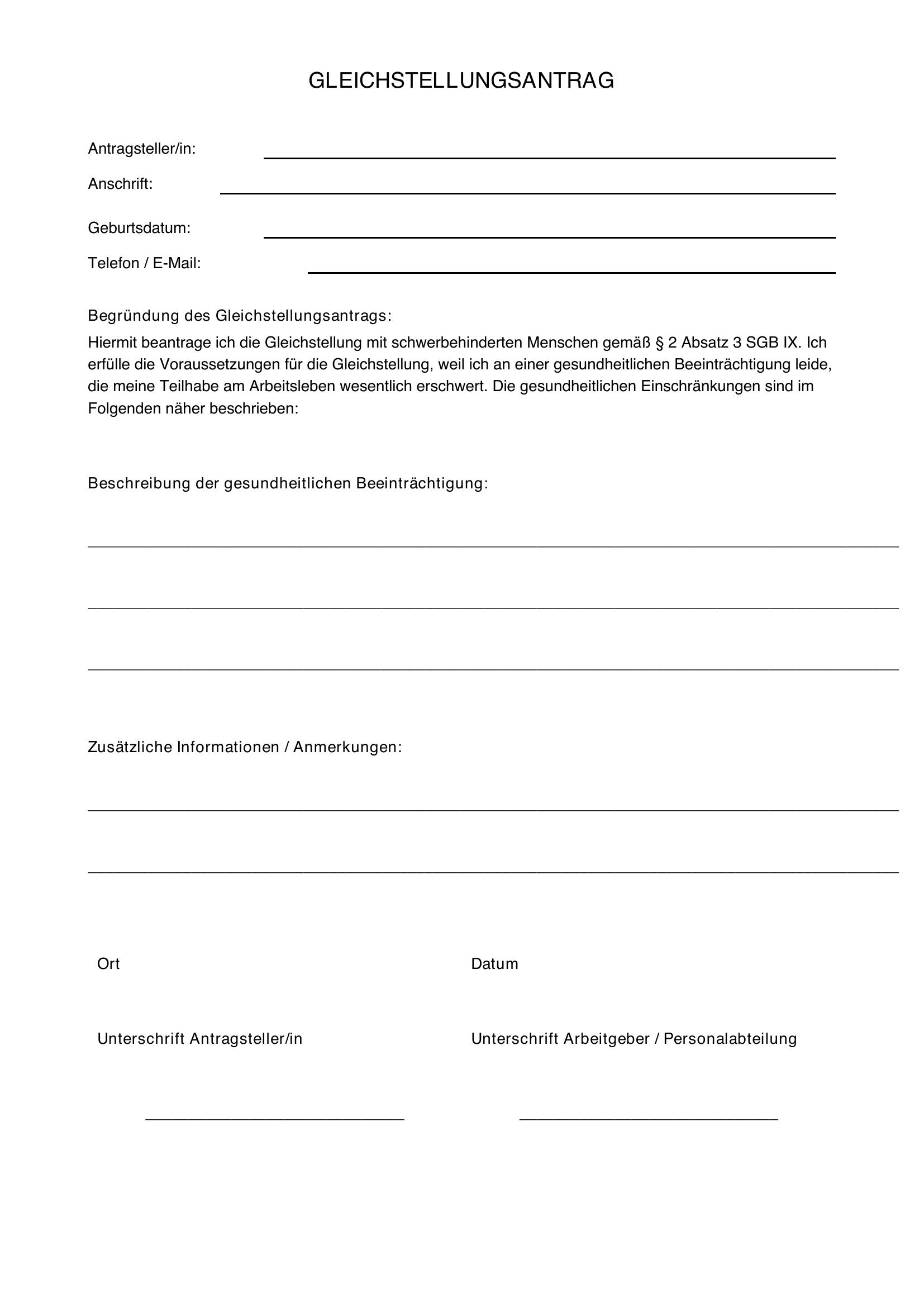 Mustersätze Für Gleichstellungsantrag