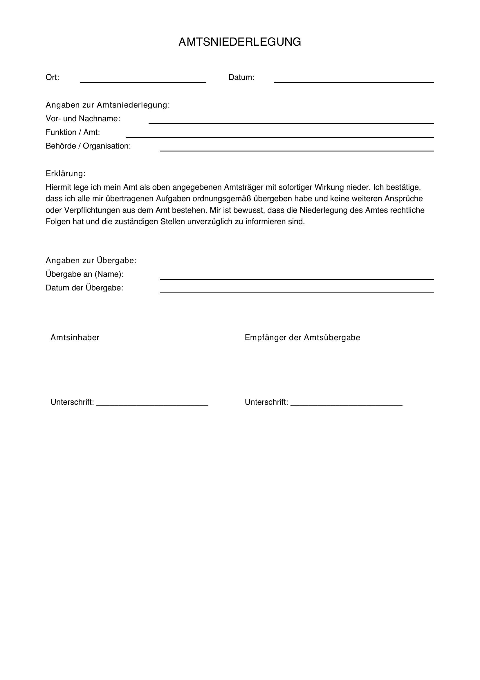 Musterschreiben Amtsniederlegung Sbv