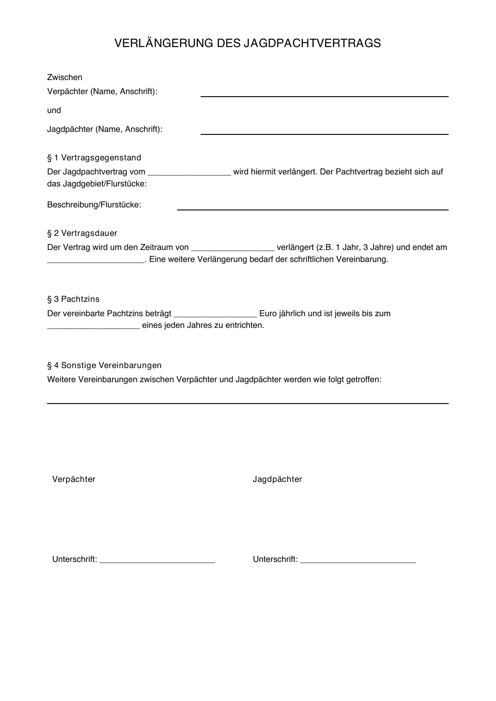 Verlängerung Jagdpachtvertrag Muster