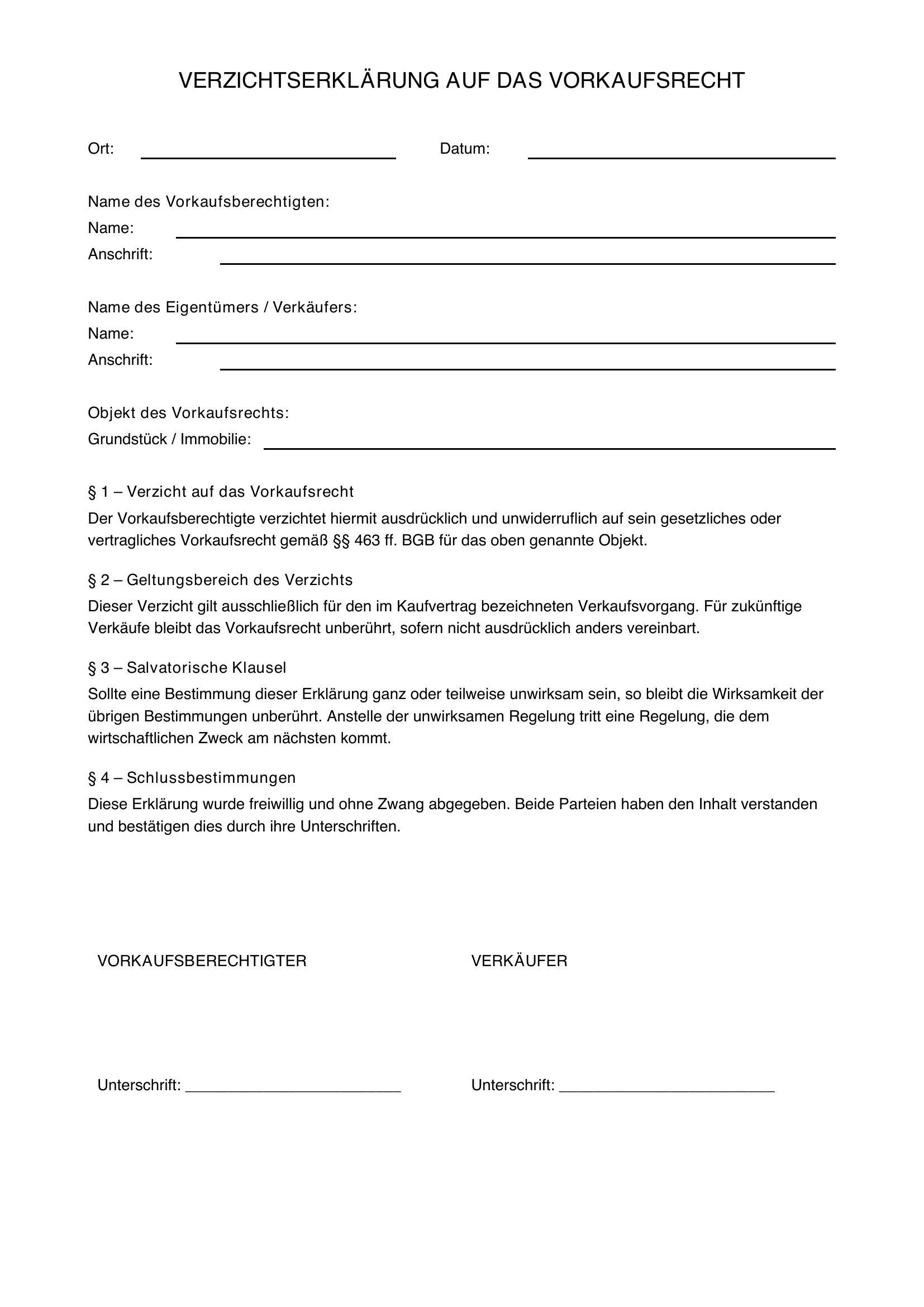Vorkaufsrecht Muster
