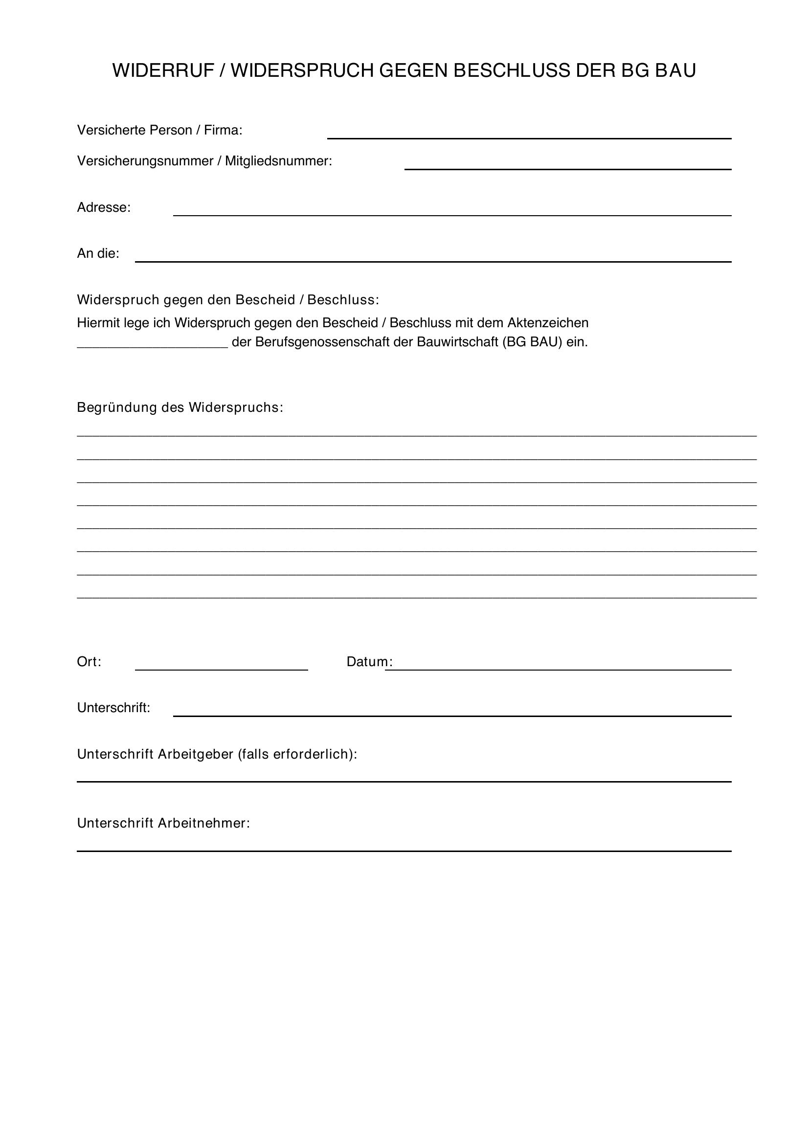 Widerspruch Bg Bau Vorlage