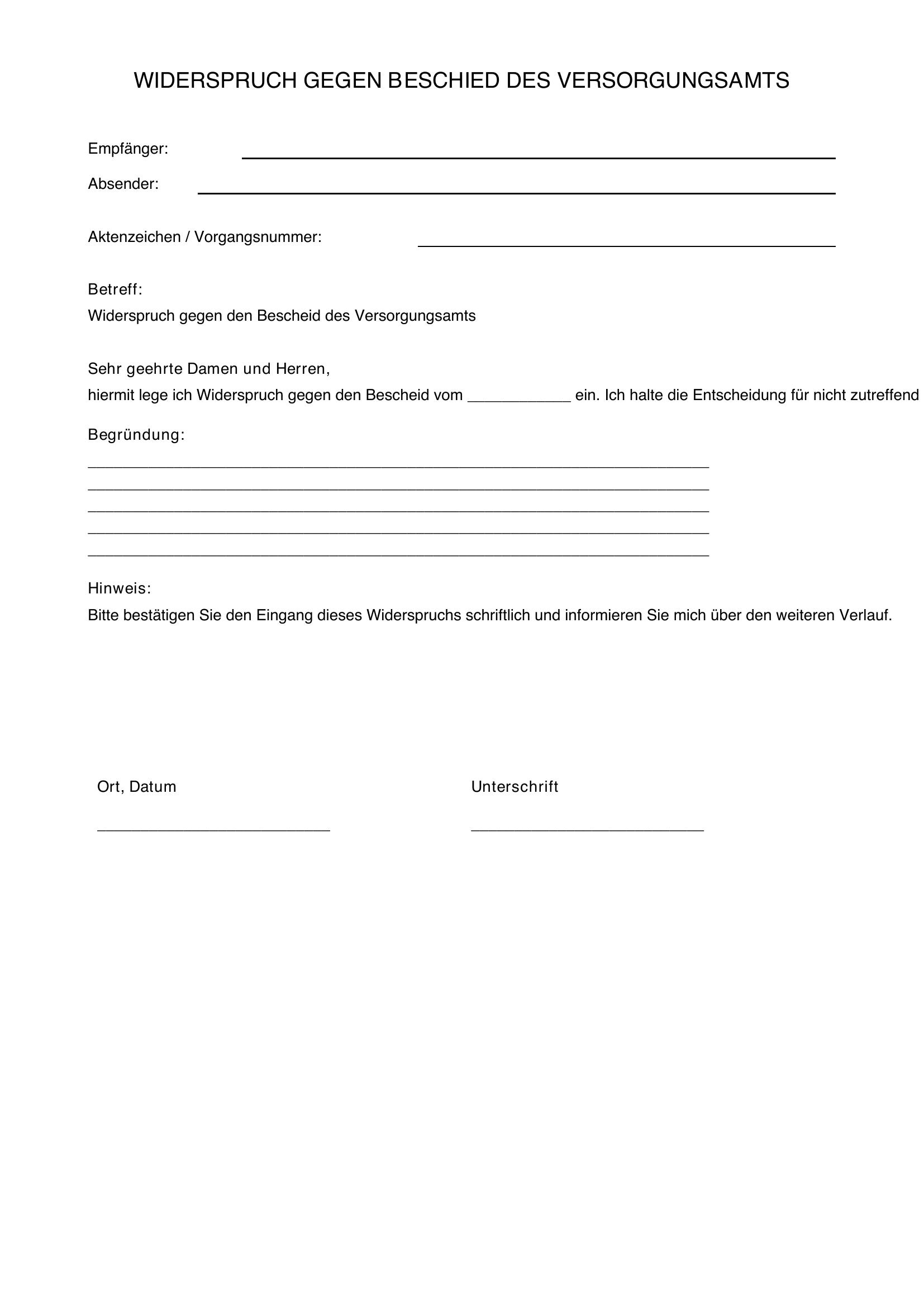 Widerspruch Versorgungsamt Vorlage